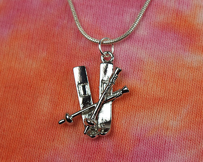 3D Snow Skis Necklace Ski Skiier Skiing Jewelry pendant pick 16-50