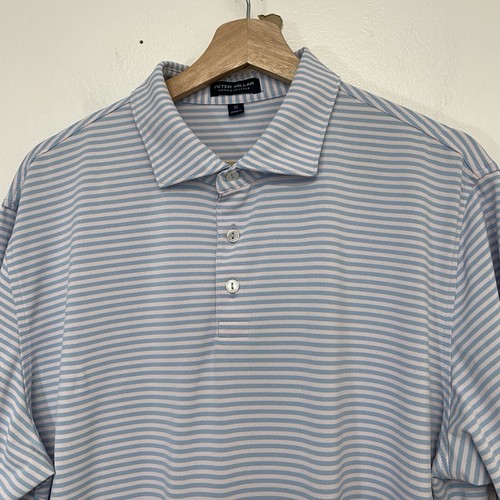 Peter Millar Polo Shirt XL Crown Crafted Blue Stripe Golf Travel Work Activewear - Picture 2 of 12