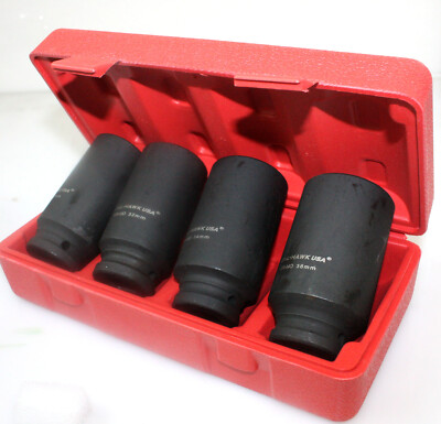 4pc 1/2'' Dr Deep Spindle Axle Nut Socket Set 12 POINT METRIC 30mm 32mm 34mm 36mm