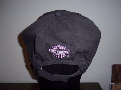 Harley Davidson motorcycle women newsboy cap hat gray pink Breast Cancer aware - Picture 4 of 9