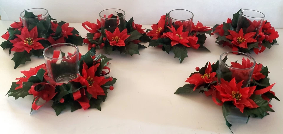 2 кольца для рождественских свечей ручной работы с пуансеттиями, ягодами. Подсвечник в комплекте - Изображение 2 из 2