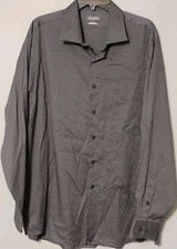 Van Heusen Dress Shirt Mens 17.5 34/35 Flex Regular Fit Gray Button L/S Pocket