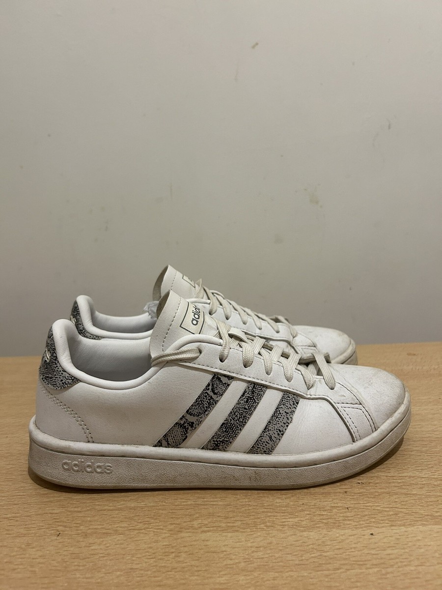 Adidas Grand Court Women White with grey stripe Trainers Size UK