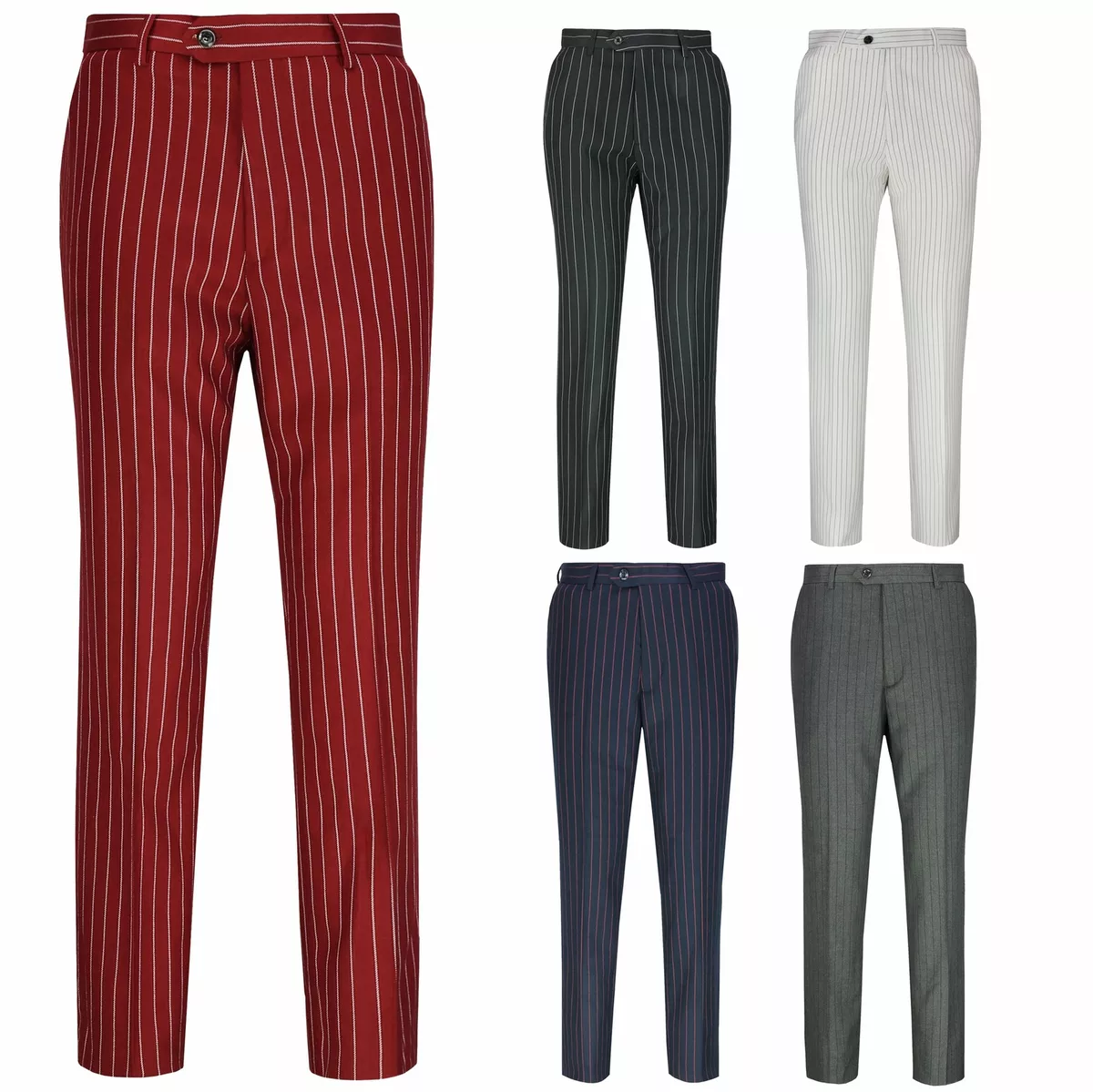 Mens Classic Tweed Pinstripe Trousers Retro Vintage Tailored Fit