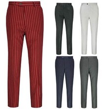 Mens Classic Tweed Pinstripe Trousers Retro Vintage Tailored Fit Suit Dress Pant