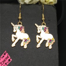 New White Enamel Cute Rainbow Unicorn Girl Fashion Women Stand Earring Gifts