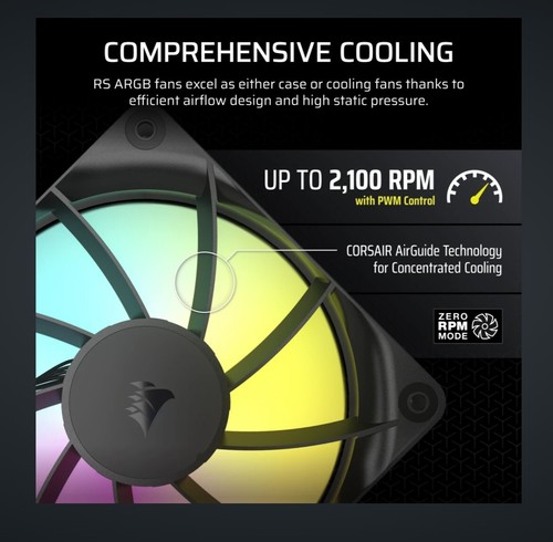 120mm Corsair RS120 ARGB PWM Fan 3 2100RPM 4 Pin Case AirGuide Cool Performance - Afbeelding 5 van 16