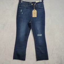 NWT True Craft Jerry Women Juniors Crop Jeans~9~Blue Distressed Flare High Rise