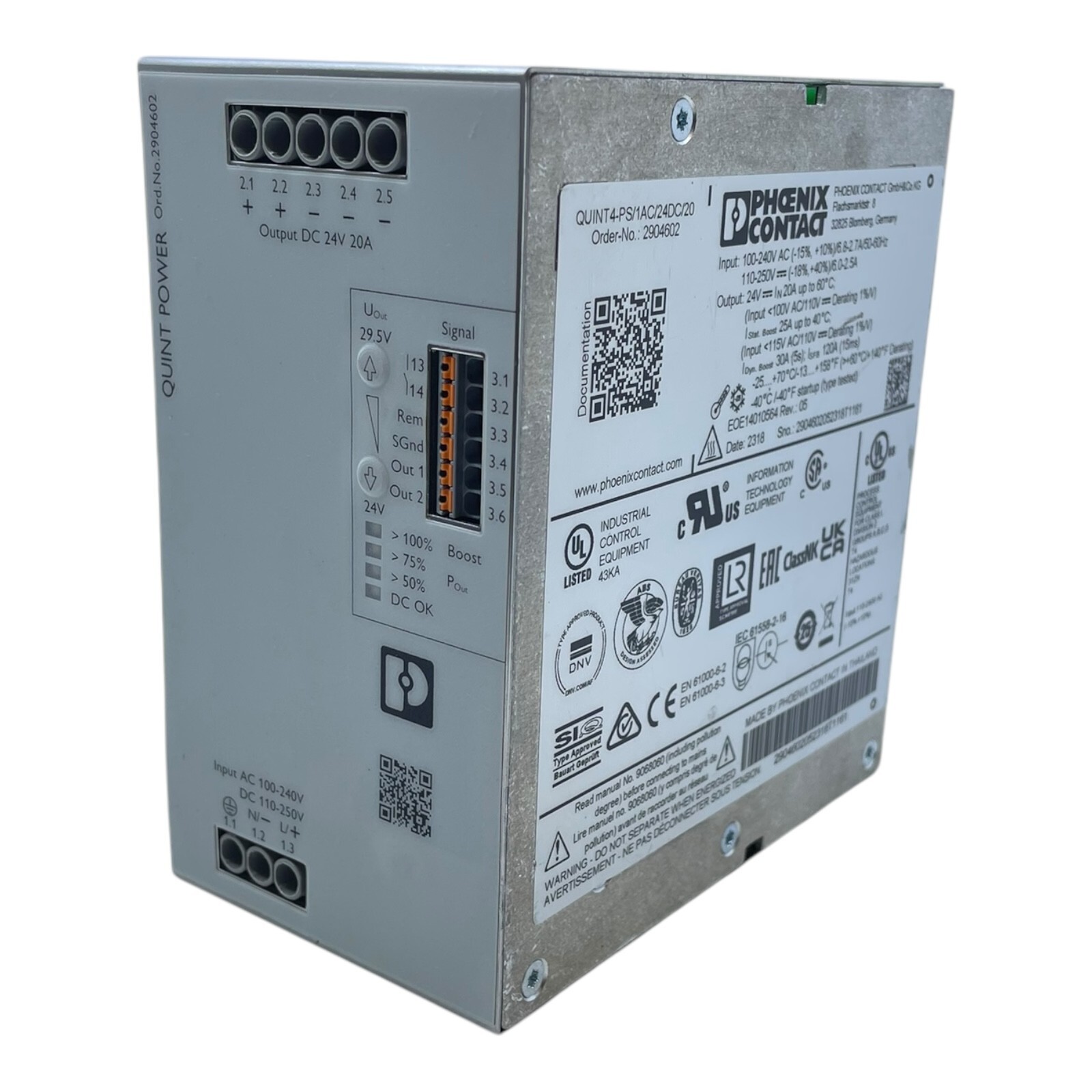 Phoenix Contact Quint4-PS/1AC/24DC/20 DIN Rail Power Supply 2904602 Industrial