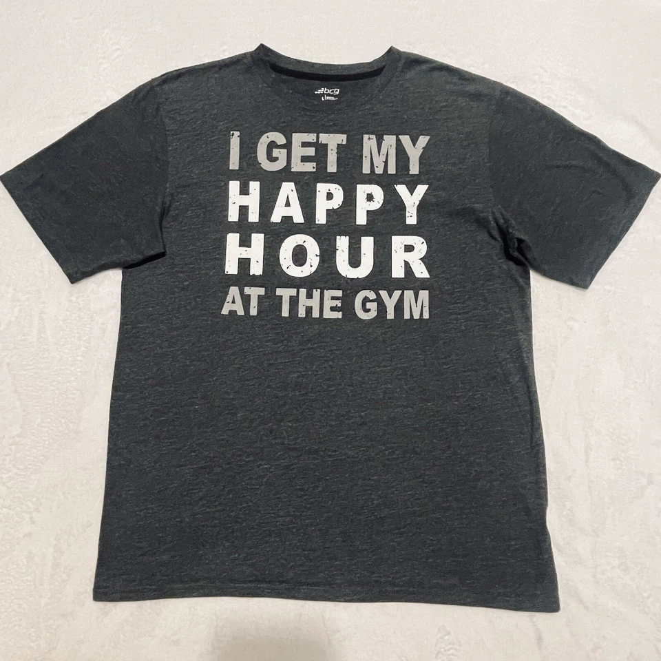 Camiseta BCG Mujer L Happy Hour @ The Gym Gris Oscuro Mezcla de Algodón Gimnasio Entrenamiento Fitspo Foto 3 de 4