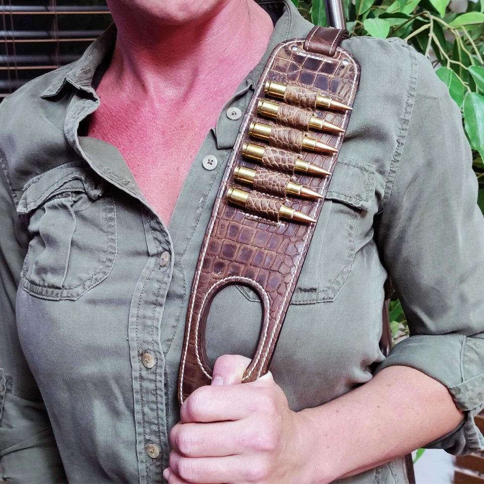 Rifle Sling Adjustable Gator Embossed Leather for Winchester Marlin Henry - Image 4 of 4