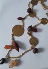 Boston Proper $139 Carnelian, Wood & Hammered Gold Discs Layered Necklace Boho