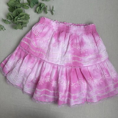 Francesca s Mi Ami Size M Tiered Mini Skirt Pink Eyelet Lined Flounce Coquette