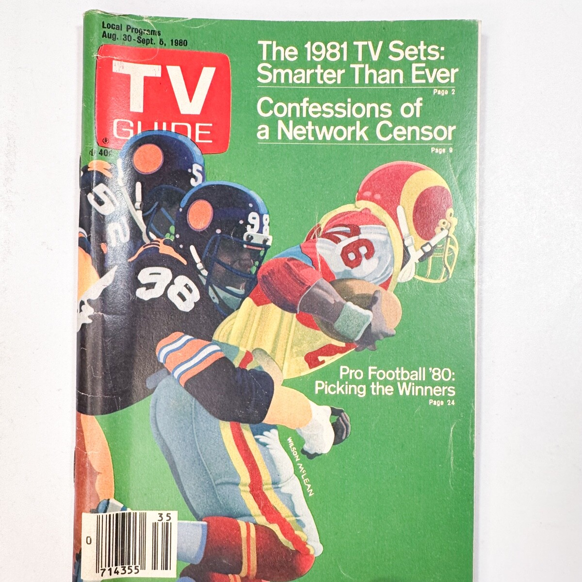 TV Guide September 1980 Pro Football Preview Steelers Newsstand No Label