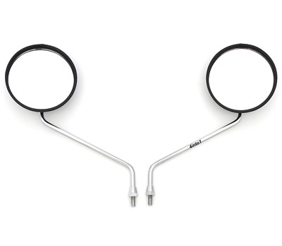 Set of 2 Universal Round Motorcycle Mirrors - 8mm - Chrome Stem / Black Housing