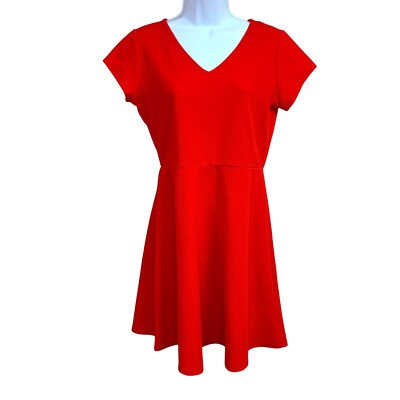Large NEW Threads And States Juniors Red Stretch Fit Flare Dress V Neck