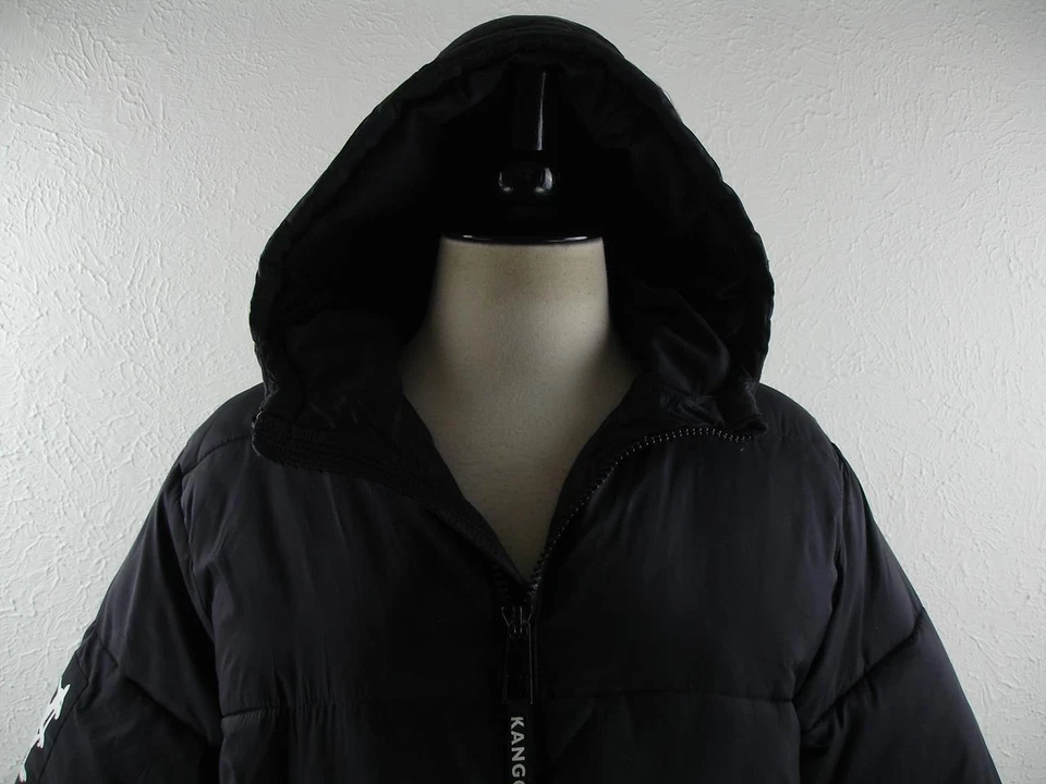 Abrigo largo acolchado negro con capucha y cremallera completa talla M Kangol X H&M para mujer Foto 2 de 4