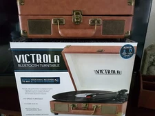 Victrola Vintage 3-Speed Bluetooth Portable Suitcase Record Player with Built...