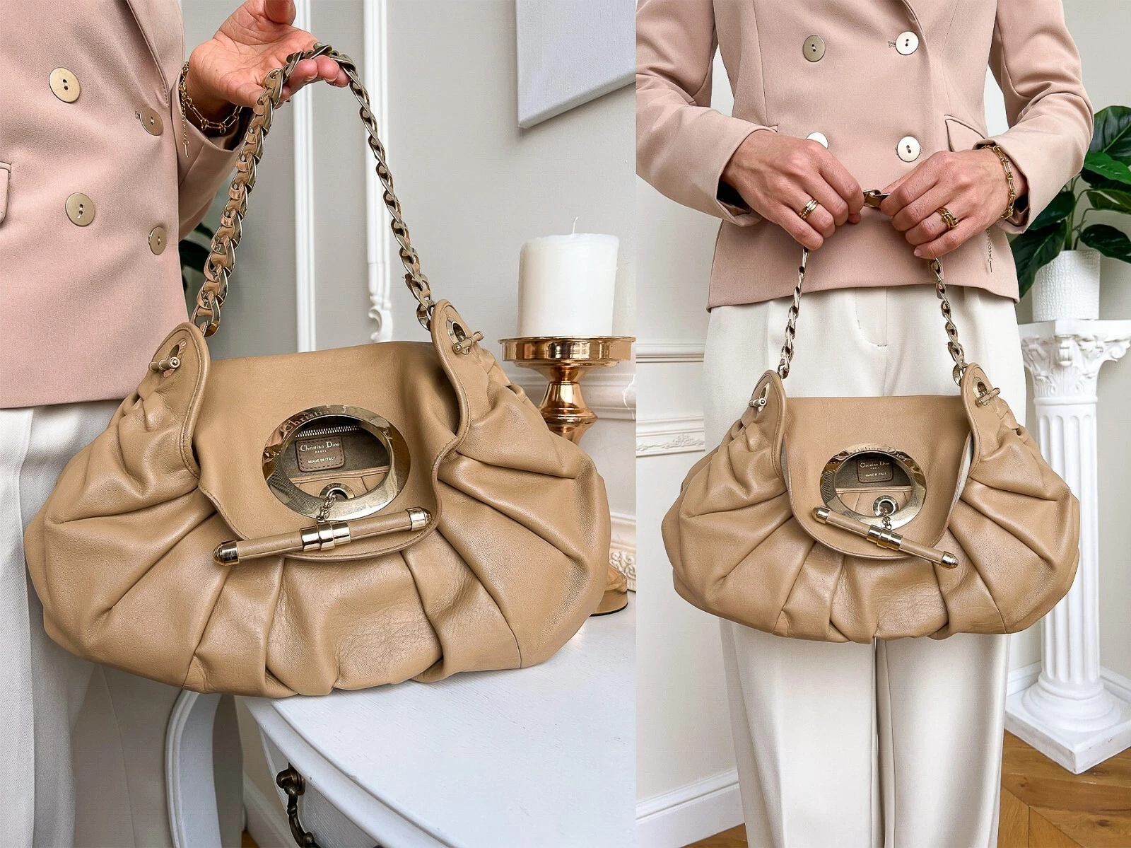 Authentique sac en cuir beige Dior Christian dior Dior Jazz Club Hobo 05 MA 0018