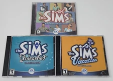 The Sims (PC, 2000) + The Sims: Unleashed & Vacation Expansion Packs – Lot of 3