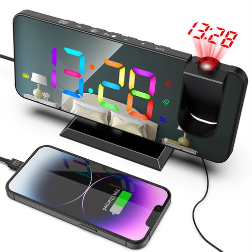 LED Digital Projector Projection Snooze Alarm Clock FM Radio Timer Rooms Decor - Picture 7 of 12