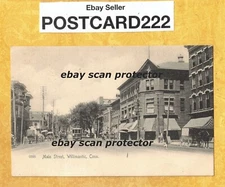 CT Willimantic 1905 antique postcard BUILDINGS & TROLLEY CAR ON MAIN ST CONN