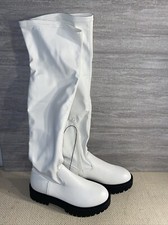 Forever 21 White Over the Knee Boots 1/4 Side Zip Up Size 8 NWT High Stack Heel