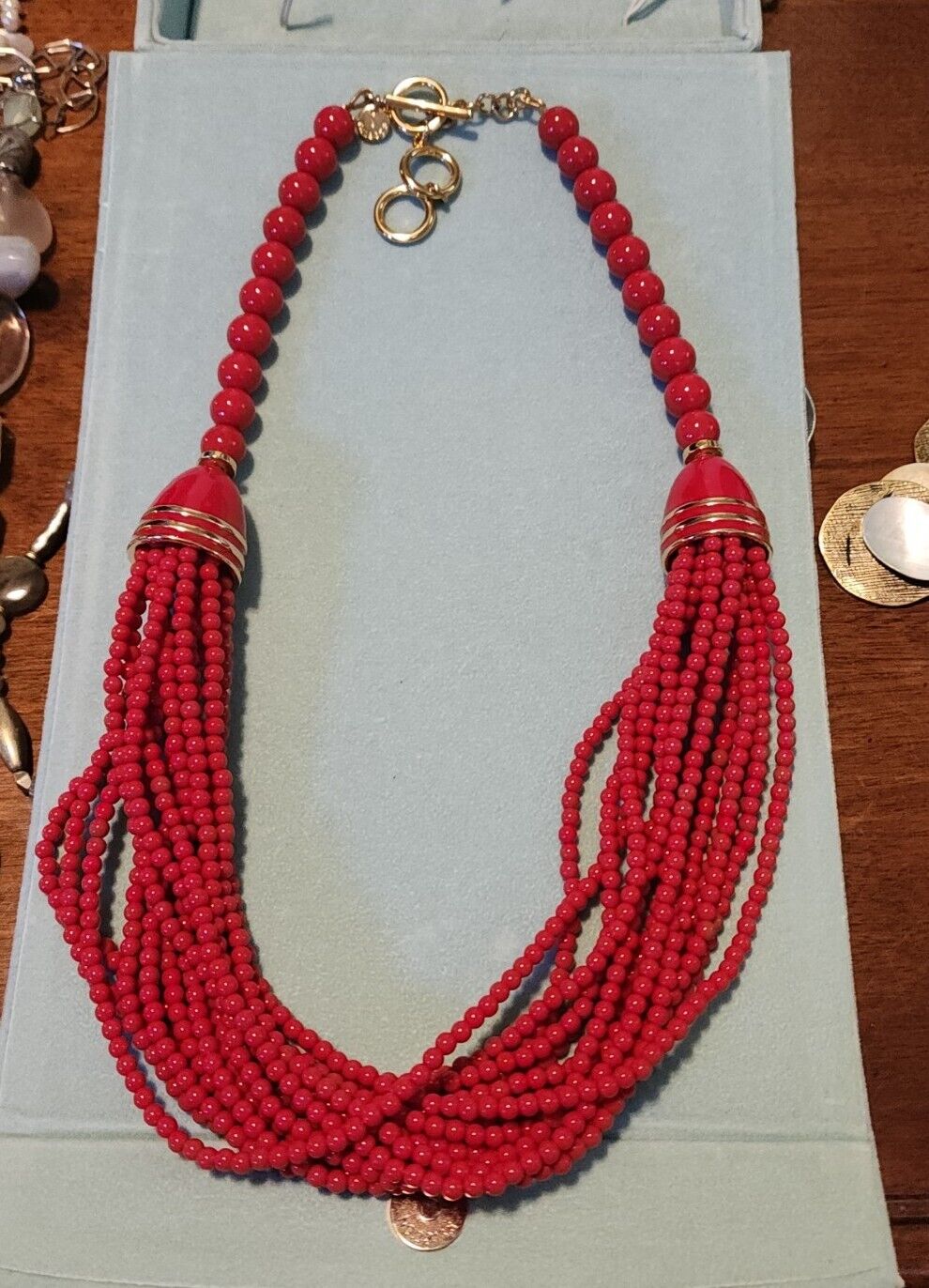vintage Talbots red beaded necklace multistrand  … - image 1
