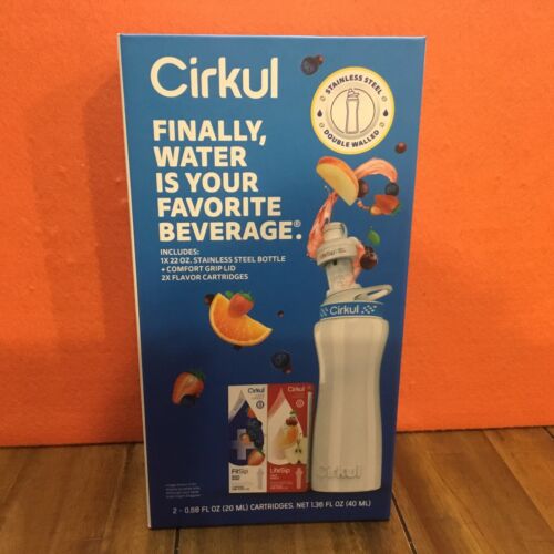 Cirkul 22Oz White Stainless Steel Water Bottle With 2 Flavor Cartridges NEW
