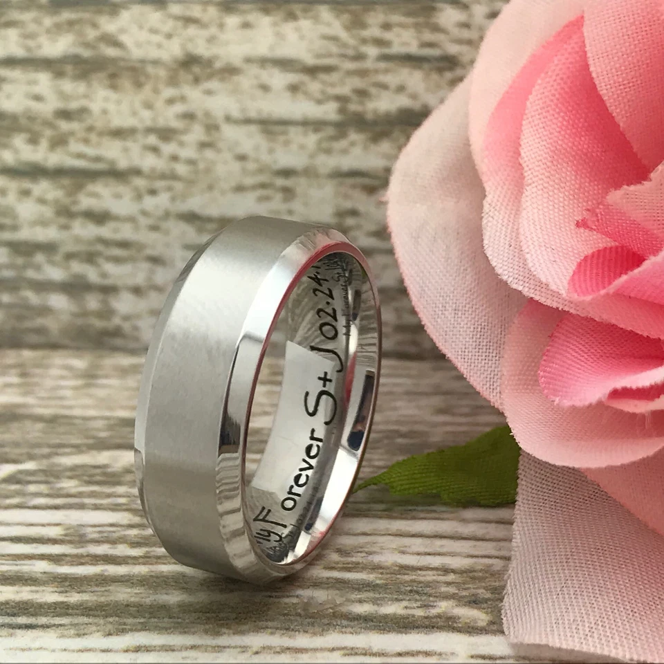 Alianzas de boda de titanio para él y ella, alianzas de titanio de circonita cúbica personalizada Foto 2 de 4