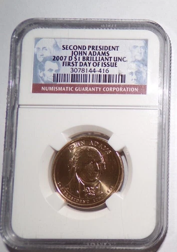 2007 D NGC 2ND PRESIDENT JOHN ADAMS DOLLAR BRILLIANT UNC 1st DAY OF ISSUE