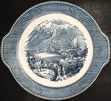 C1950 Currier & Ives Royal Blue Cake Plate Platter Replacement Rocky Mountains