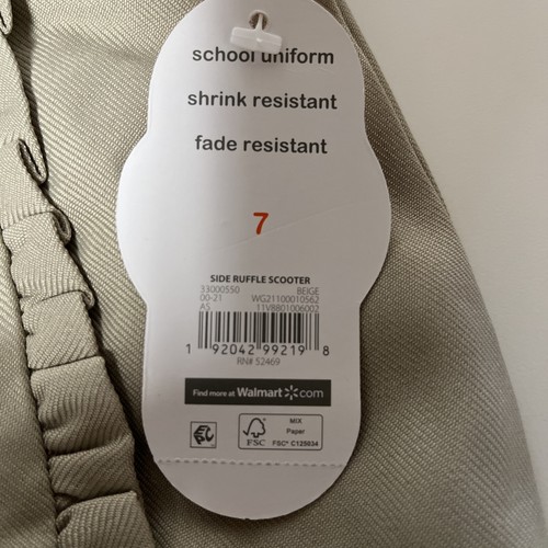 Wonder Nation Girls School Uniform Pleated Side Ruffle Scooter / Skort; Beige, 7 - Picture 7 of 9