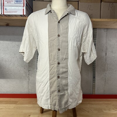 Island Shores Washable Silk Hawaiian Shirt Men s 2XL Beige