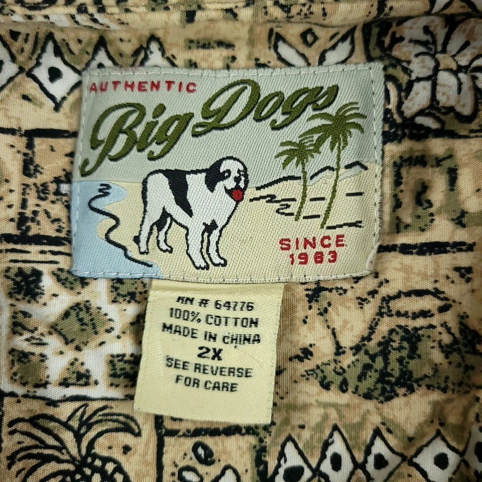 Camisa Big Dogs Para Hombres 2XL XXL Marrón Hawaiano Surf Playa Coche Tropical Campamento Cabaña Foto 3 de 4
