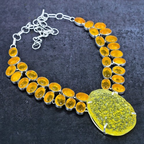 Natural Yellow Triplet Opal, Amber 925 Sterling Silver Jewelry Necklace 18" e564 - Picture 2 of 6