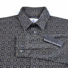 NWT - BANANA REPUBLIC Beige Geometric Cotton Mens Casual Dress Shirt - MEDIUM