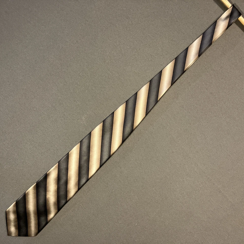 Corbata de cuello Birmania Bibas para hombre con punta automática 100 % seda EE. UU. gris tostado rayas 4”x59” Foto 2 de 4