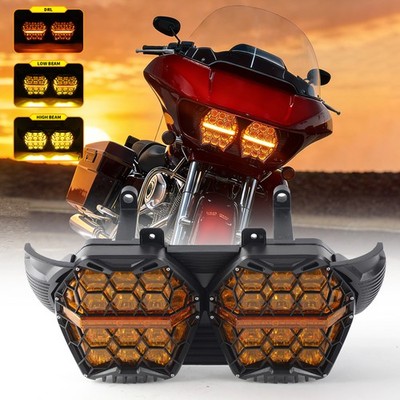 Dual Amber Honeycombed LED Headlight for Road Glide Ultra CVO/SE FLTRUSE 2015-16