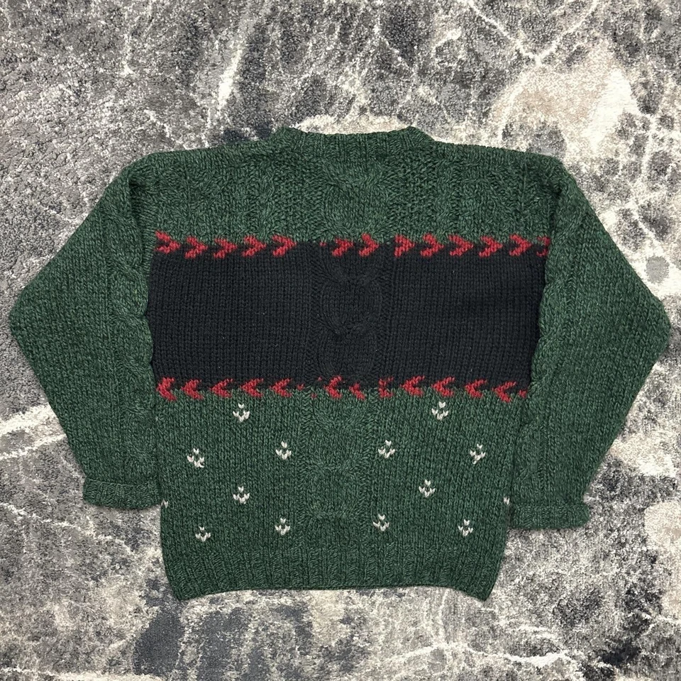 Suéter Woolrich De Colección Para Hombres Grande Lana Verde Cable Tejido Navidad Ciervo Años 90 Foto 3 de 4