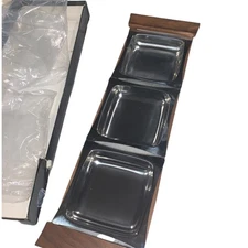 NIB Never Used MCM Aluminum & Wood 3 Section Hors d'oeuvres, Appetizer Tray