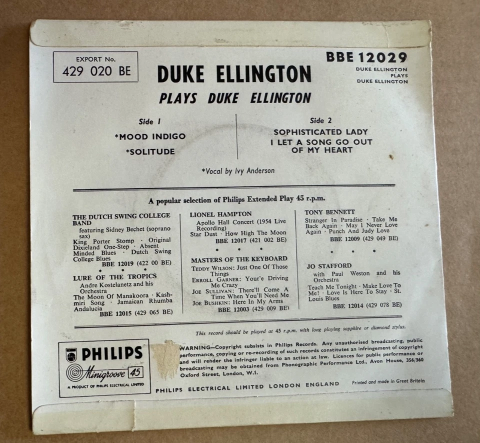 BBE 12029 Duke Ellington Plays Duke Ellington 45 rpm - Image 2 of 2