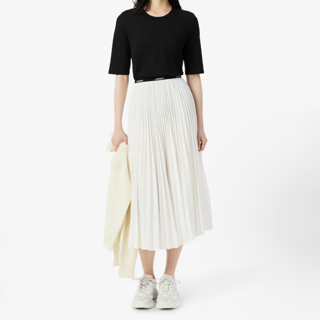 Lacoste Womens White Pleated Elastic Waist Midi Skirt Size M | eBay