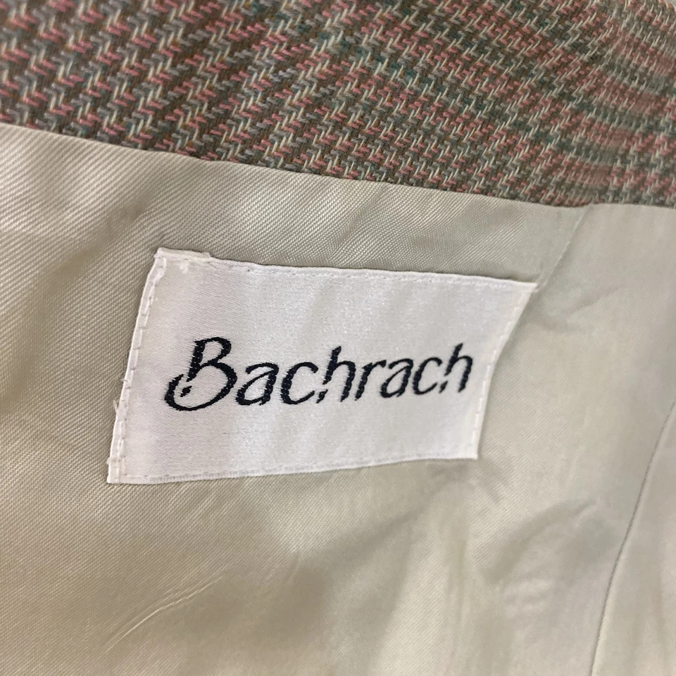 Vintage Bachrach Blazer Mens 44 Tall Tan Pink Green Plaid Wool Silk Coat Canada - Image 3 of 4