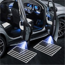 2PCS Car Door Lights Logo Projector, HD Car Welcome Light LED Black Flag