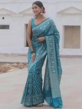 Indian Cotton Silk Saree With Unstitched Blouse Piece Festive Party Wear Sari