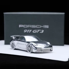 1/43 Scale Porsche 911 992 GT3 - Paperweight--Aluminum Chrome