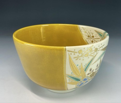 Vintage Matcha Bowl Nakamura Suiranzo ancient yellow cross-toed paulownia bamboo - 第 5/12 張圖片