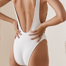 Aerie Shine Rib Birthday Scoop Cheekiest One Piece Swimsuit Size Small White NWT