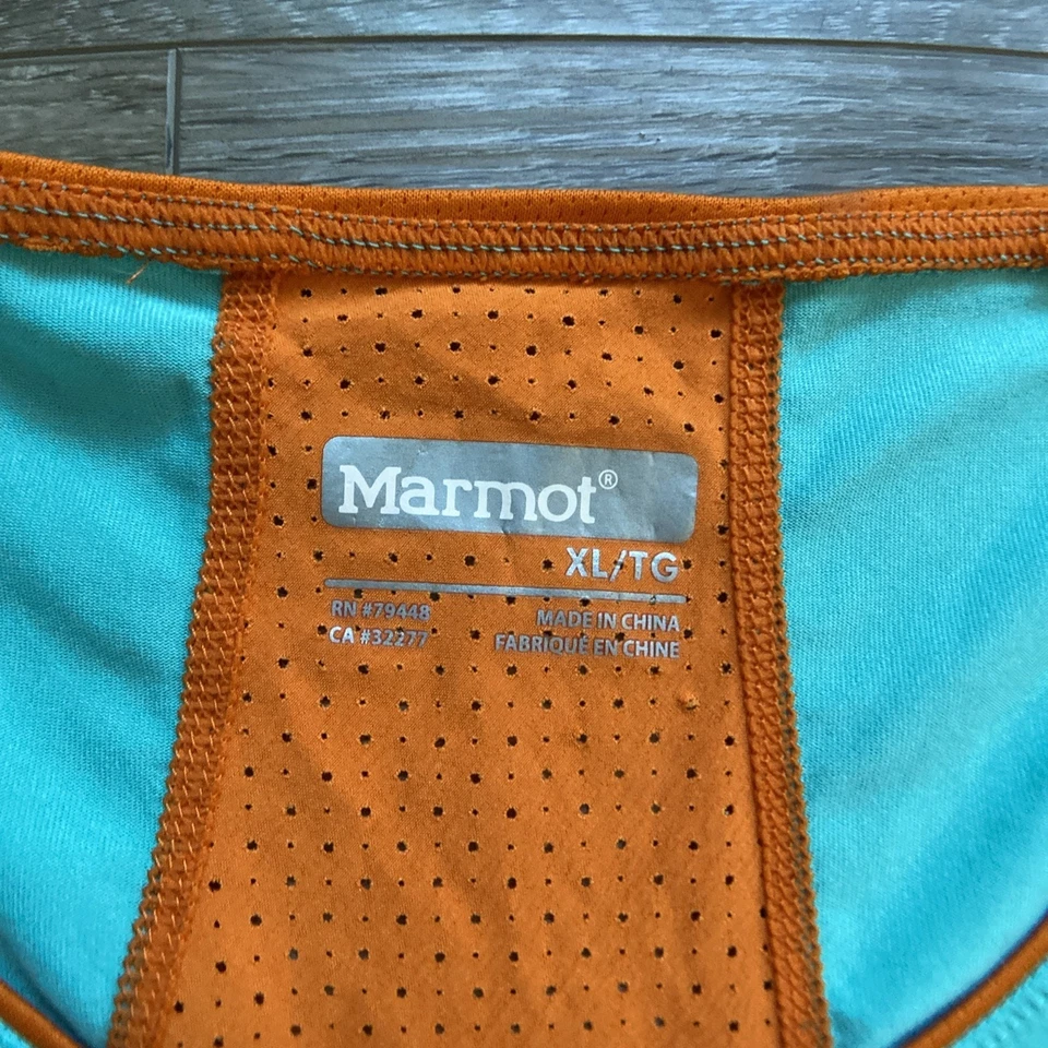 Marmot Essential T Shirt Women Sz XL Teal Orange Mesh Wicking UPF - Image 3 of 4